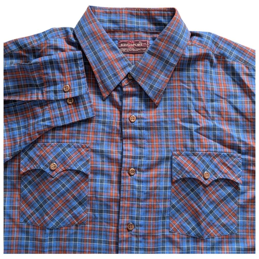 Kingsport Shirt Mens‎ XL Blue Red Plaid Button Up Long Sleeve Western Pockets